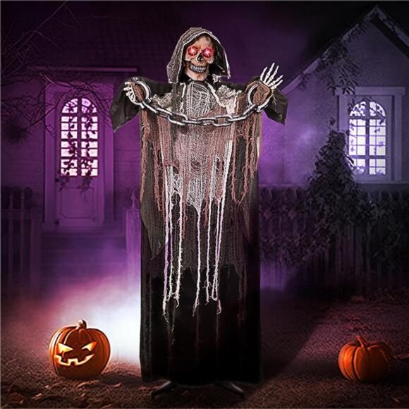 67" Halloween Decorations Outdoor Life Size Animatronics Grim Reaper with Chain - Picture 6 of 7